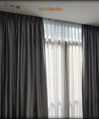 Rèm Cửa 2 Lớp Nhà Phố Xã Long Thành 250323 (Đồng Nai) | Vải Gấm Hoa Văn Nổi, Voan Trắng Xếp Ly Âm Trần | Rèm Cửa Long Thành