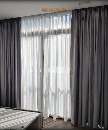 Alternative view of Rèm Cửa 2 Lớp Nhà Phố Xã Long Thành 250323 (Đồng Nai) | Vải Gấm Hoa Văn Nổi, Voan Trắng Xếp Ly Âm Trần | Rèm Cửa Long Thành