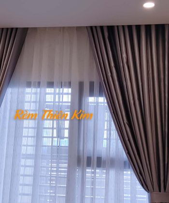 Rèm Cửa Chung Cư Xã Long Thành 250723 (Đồng Nai) | Rèm cửa 2 lớp Vải Gấm Hoa Văn Nổi, Voan Trắng Âm Trần | Rèm Cửa Long Thành 21 REM CUA LONG THANH