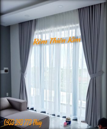 Rèm Cửa 2 Lớp Nhà Phố Xã Long Phước 250723 (Đồng Nai) | Vải Bố Trơn 1 Màu, Voan Trắng Âm Trần | Rèm Cửa Long Thành